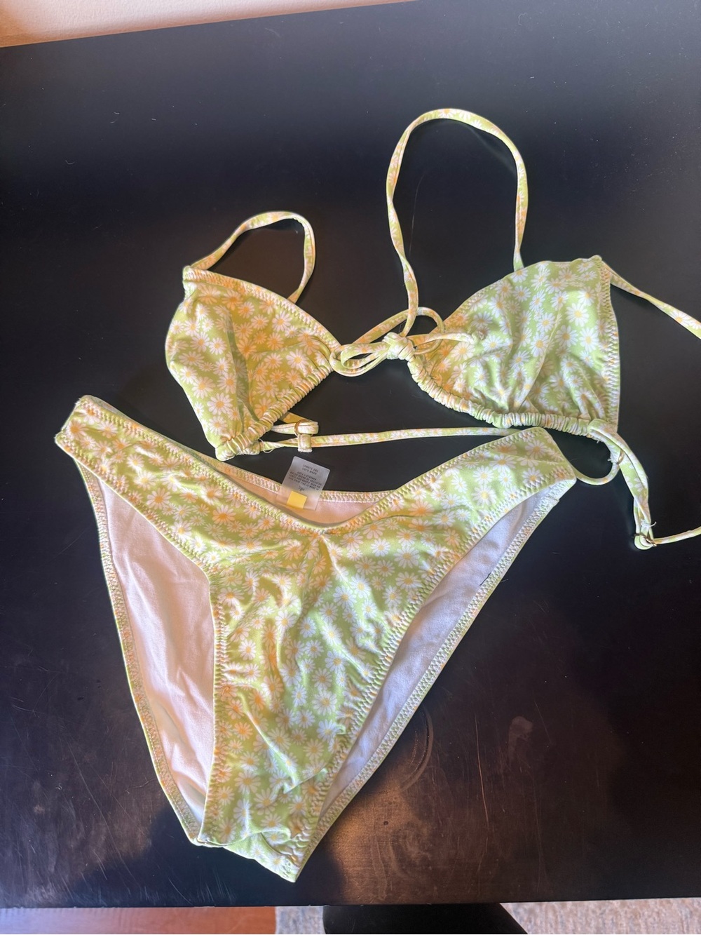 Green Floral Tie-Back Triangle Bikini Set